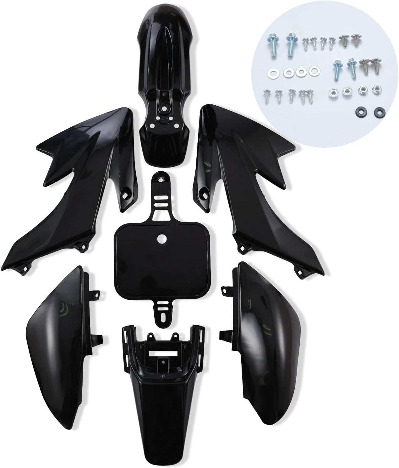 RedCap Body Fender Kit for Compatible with XR50 CRF50 SDG SSR Pit Dirt Motor Trail Bike Black with Bolt Work Fairing Plastic 50cc 70cc 90cc 110cc Pit Dirt Bike 7 piece (Black)