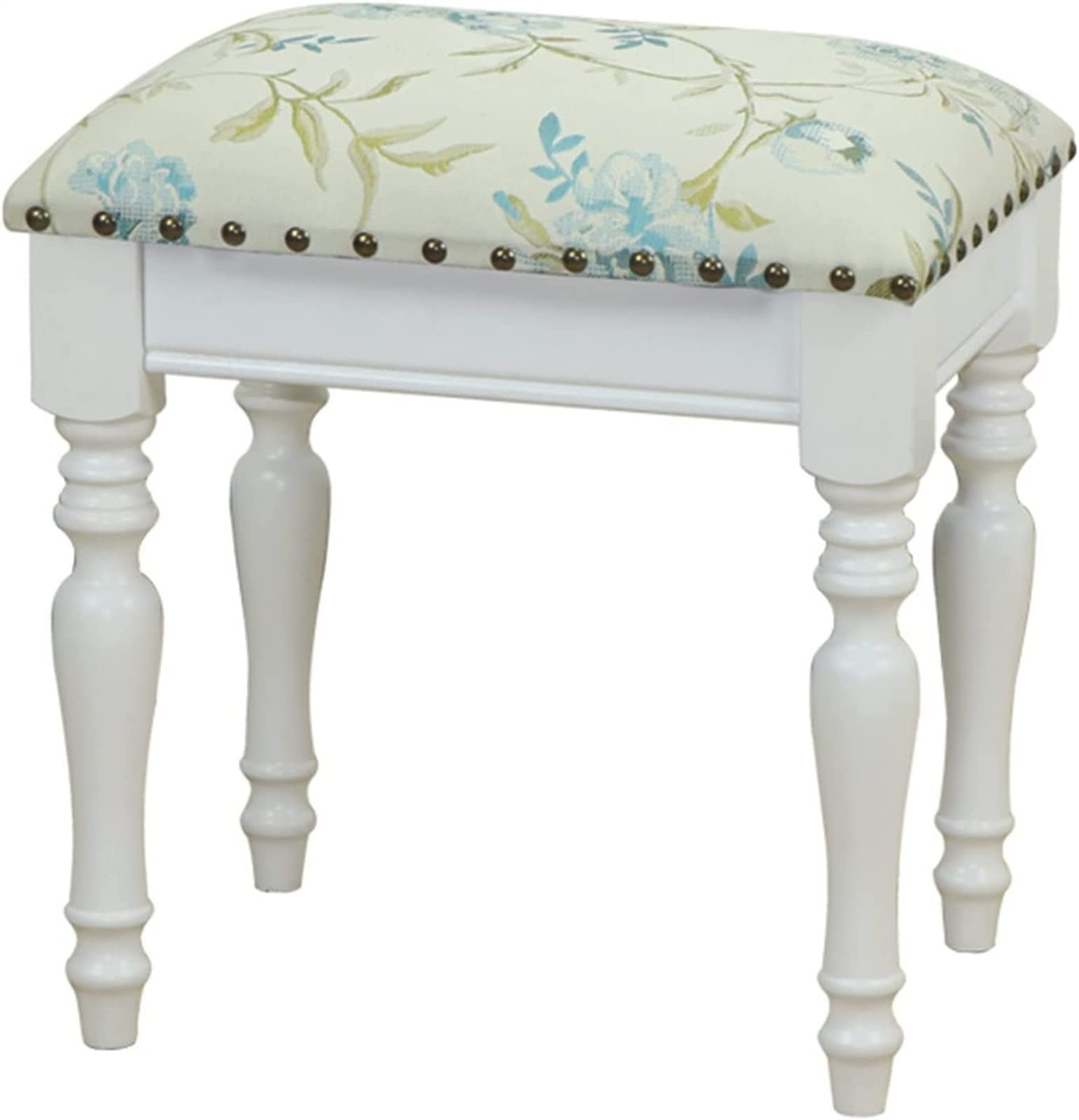GRDDBZA Vanity Bench with Padded Cushion, Vanity Chair White Dressing Stool Piano Stool Wooden Dining Stool Sofa Stool Rubber Wood Stool Legs Cloth Fabric(White)