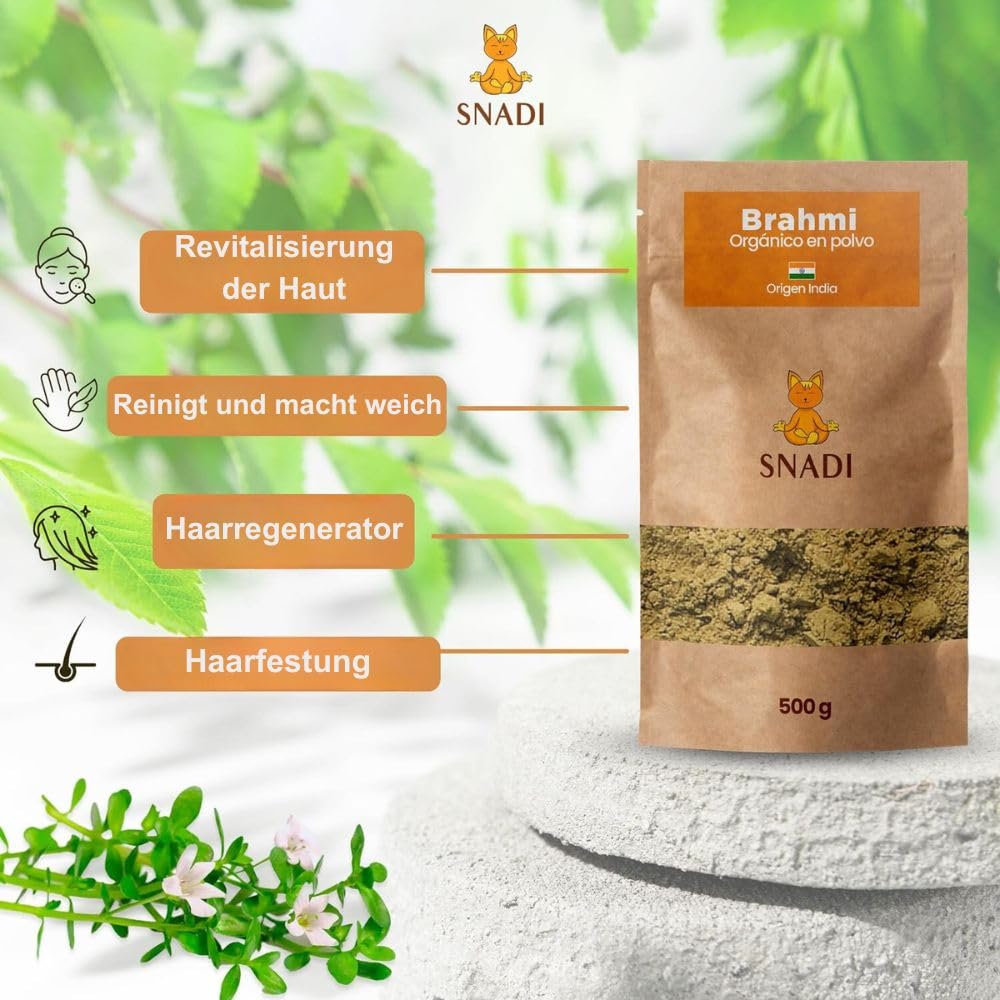 Organisches Brahmi Pulver 100%, 500g | Echt aus Indien | Für DIY Kosmetik | Doypack Beutel | Ghassoul Ton, Pflanzliche Kapseln, Bacopa Monnieri