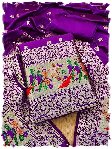 Image of Pandadi Women's Banarasi Paithani Woven Design Dress Material