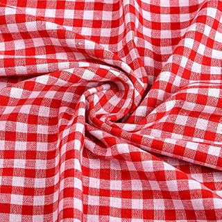 Euvoym 1m Red & White Gingham ¼ Check Fabric 60" Wide Gingham Buffalo Check Polycotton Fabric Checked Fabric Chequered Tablecloth for DIY Clothing