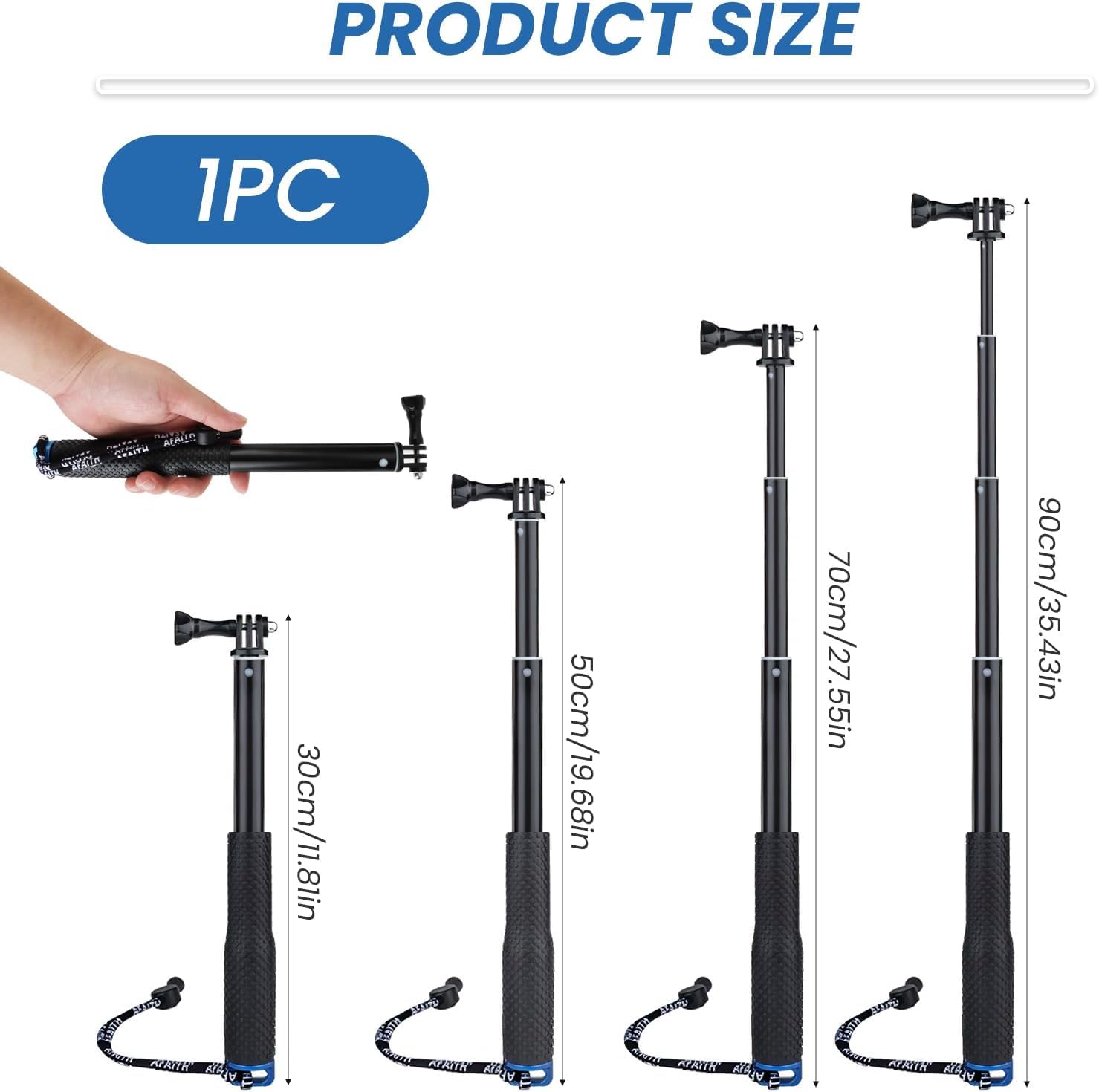 92cm Perche à Selfie Télescopique Etanche pour Autres Caméras d'action pour GoPro Hero 13 12 11 10 9 8 Max DJI Osmo Pocket 3 Action 5 Pro 4 AKASO EK7000 V50X