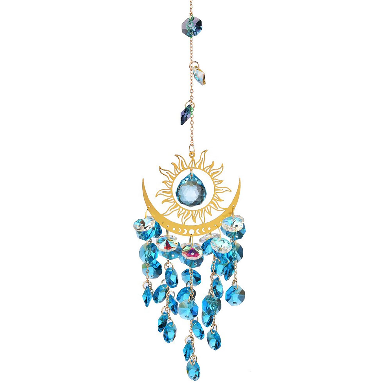 Sun and Moon Crystal Suncatcher, Colorful Wind Chimes for Outside Stained Glass Window Hanging Prisms Garden Backyard Ceiling Room Decor, Boho Wind Chimes (C)
