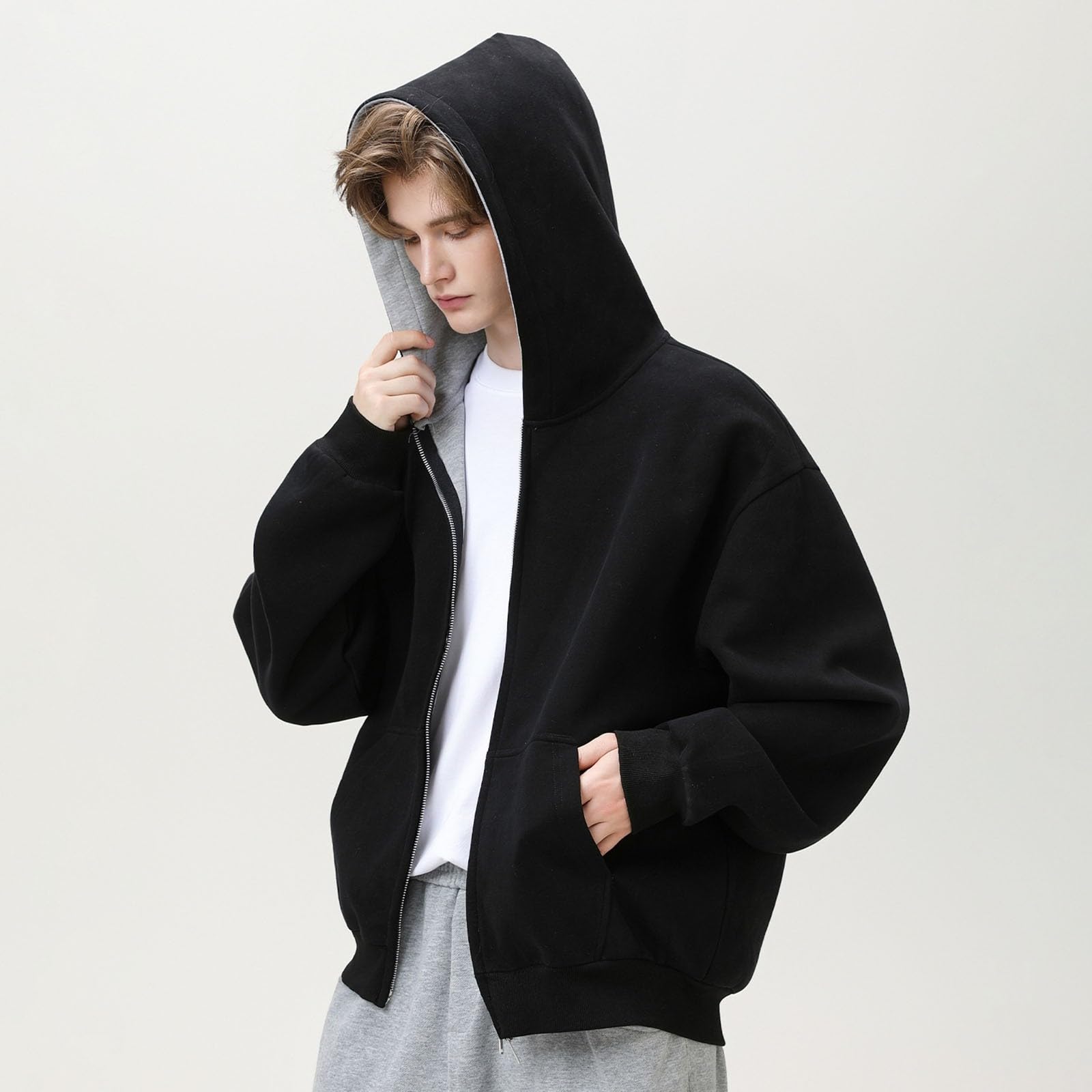 Generisch Sweatjacke Jungen Herren Freizeitjacken Leichtes Kapuzen-Sweatshirt mit Reißverschluss Sportliche Outdoor-Sportbekleidung Bequemer Slim Fit Pullover Windbreaker
