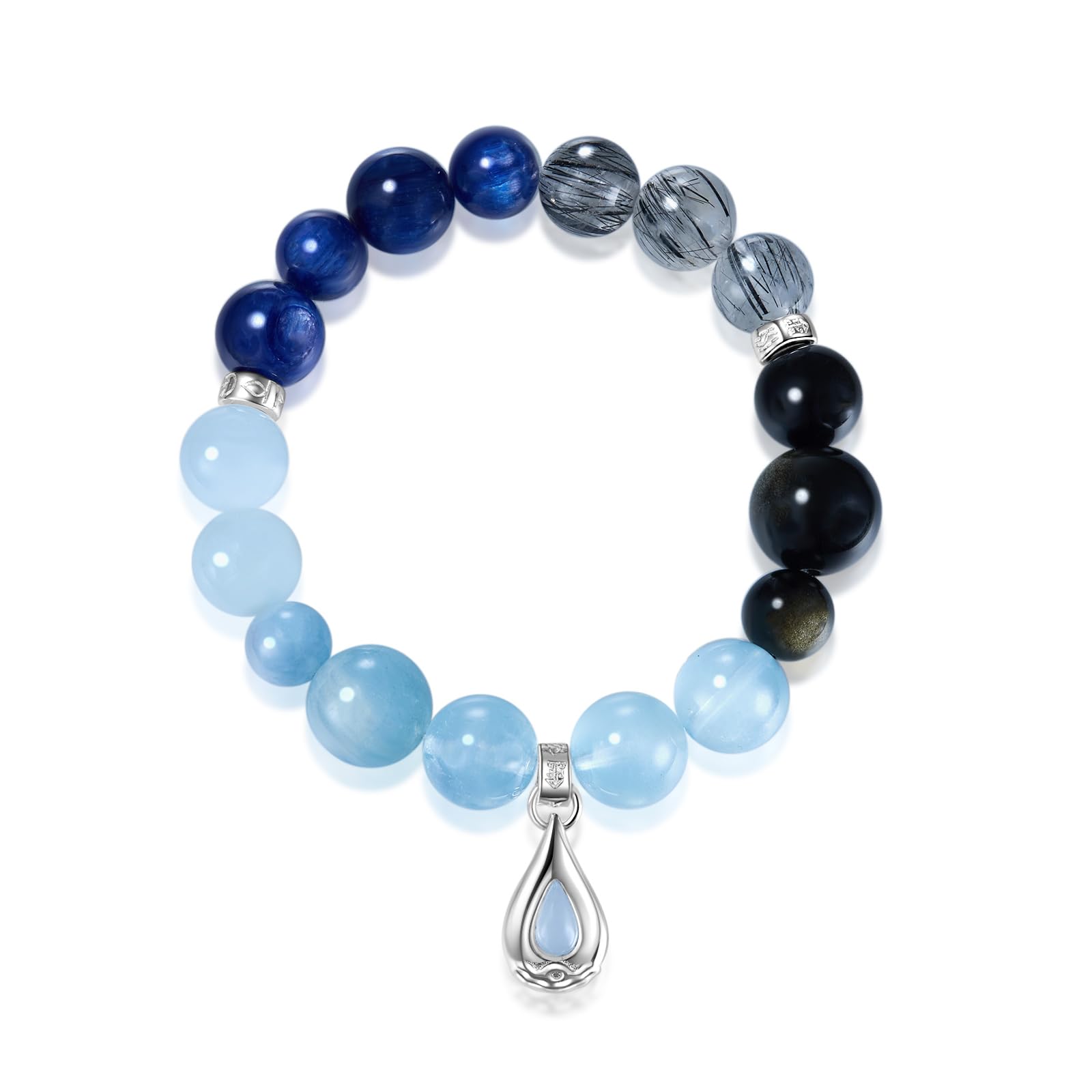 Five Elements Solid 925 Sterling Silver 18K Gold/White Gold Vermeil Crystal Gemstone Beads Bracelet gift for women
