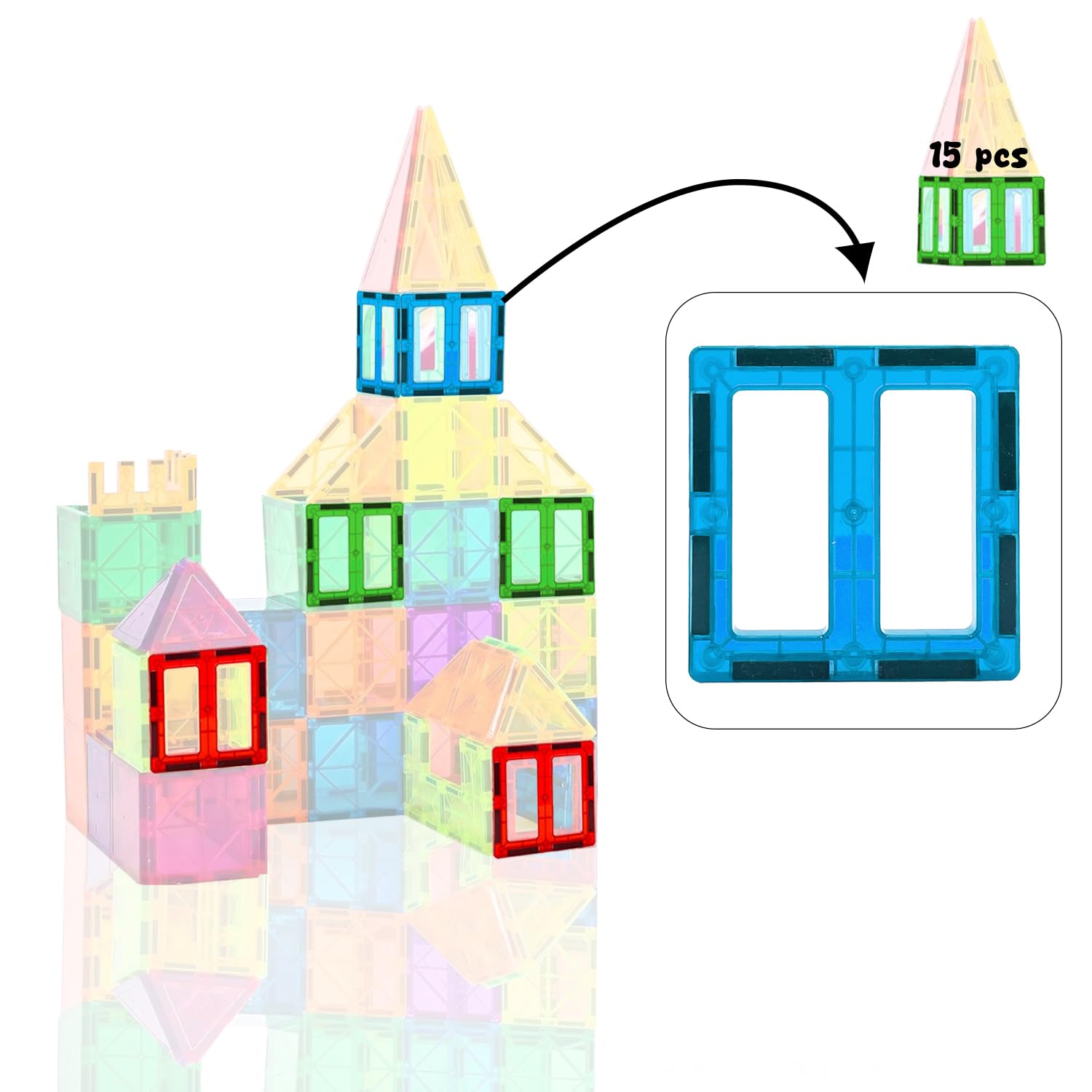 ToyDen 15-Piece Double Window Magnetic Tile Expansion Set - Double The View! | Magnetic Building Blocks for Kids, STEM Learning Kit (B0CS6R39BX) Amazon Price History, Amazon Price Tracker
