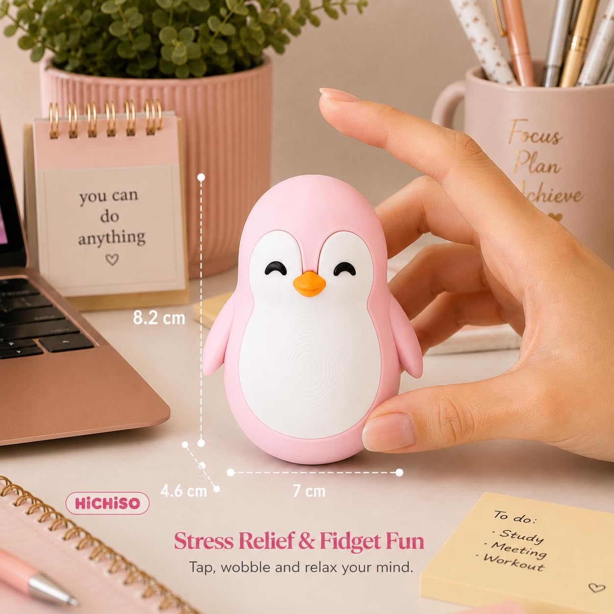 Roly Poly Penguin Wobbler | Cute Self-Righting Penguin Desk Toy | Stress Relief Fidget Toy | Mini Penguin Collectible | Office Desk Decor & Gift (Macaroon Pink, 1 pc) — Amazon image 3
