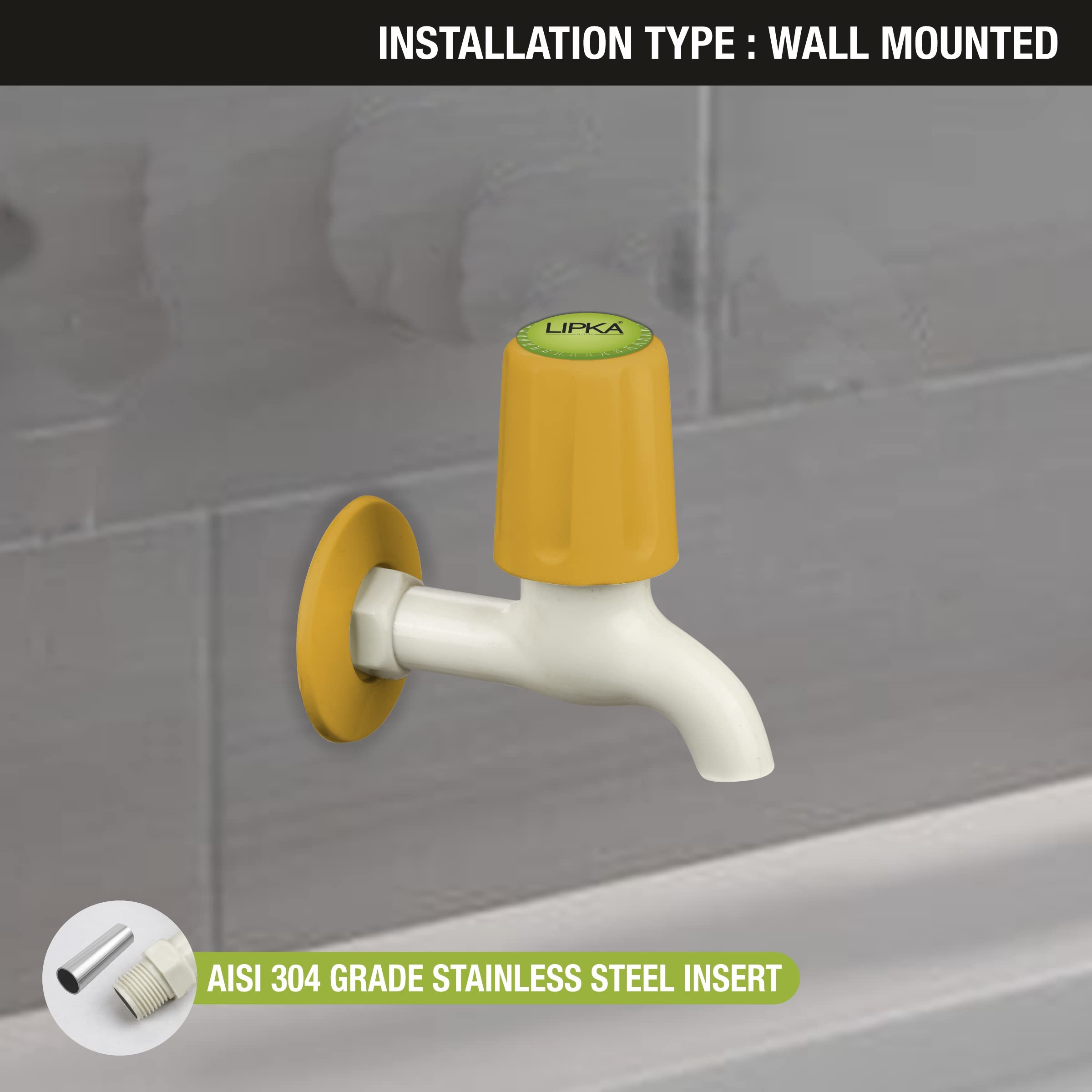LIPKA Grand Bib Cock Faucet | PTMT Water Tap |Ivory/Yellow Color | Plastic | Polished 2