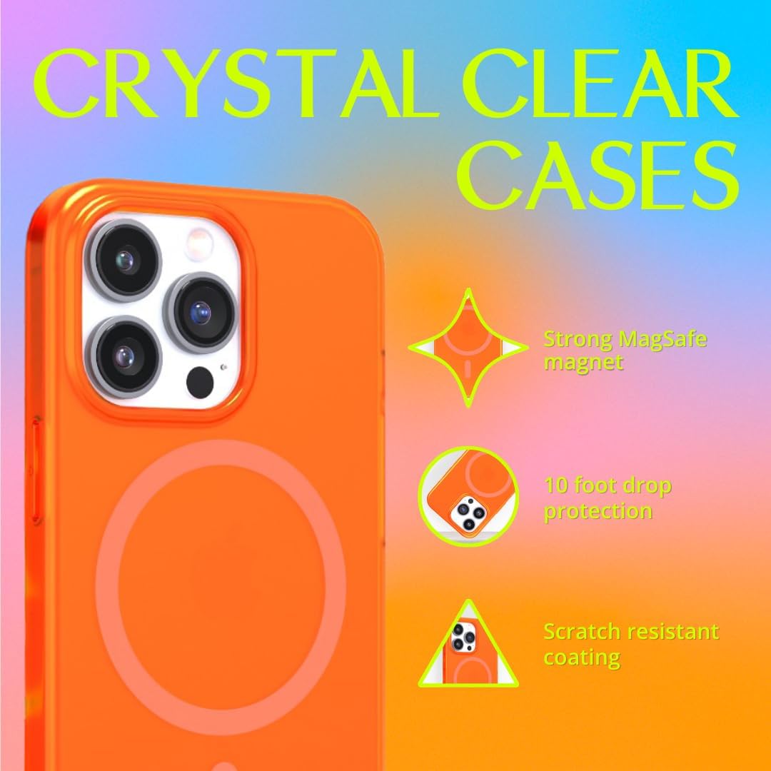 FELONY CASE - Stylish Neon Orange Crystal Clear Phone Case for iPhone 12/12 Pro - Compatible with MagSafe - 360° Shockproof Protective Cases