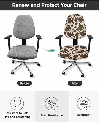 Miniatura 2 de Vandarllin Funda para silla de oficina, piel de vaca marrón, elástica, universal, para computadora, escritorio, con graffie, lavable, extraíble,