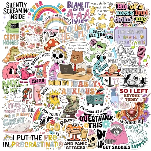 100PCS Funny Mental Health Stickers Emotional Support Therapy Waterproof Stickers for Water Bottle Phone Laptop