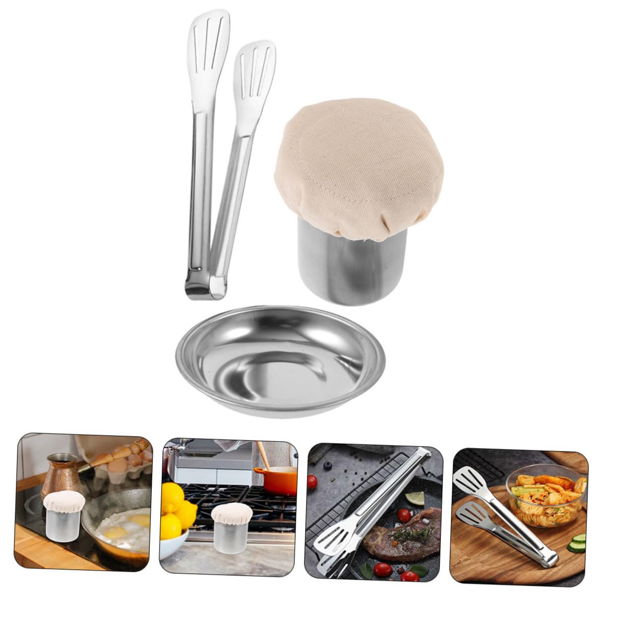 Mikinona 1set Multifunctional Oil Brush Cooking Tong and Tray Kitchen Tool for Pancakes Application and Convenient for Home Cooking