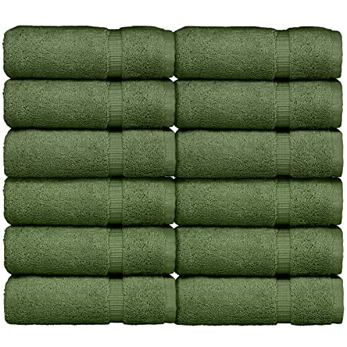 Image of BC BARE COTTON Bare Cotton Luxury Hotel & Spa Towel Turkish Wash Cloths Dobby Border,Moss, Set of 12