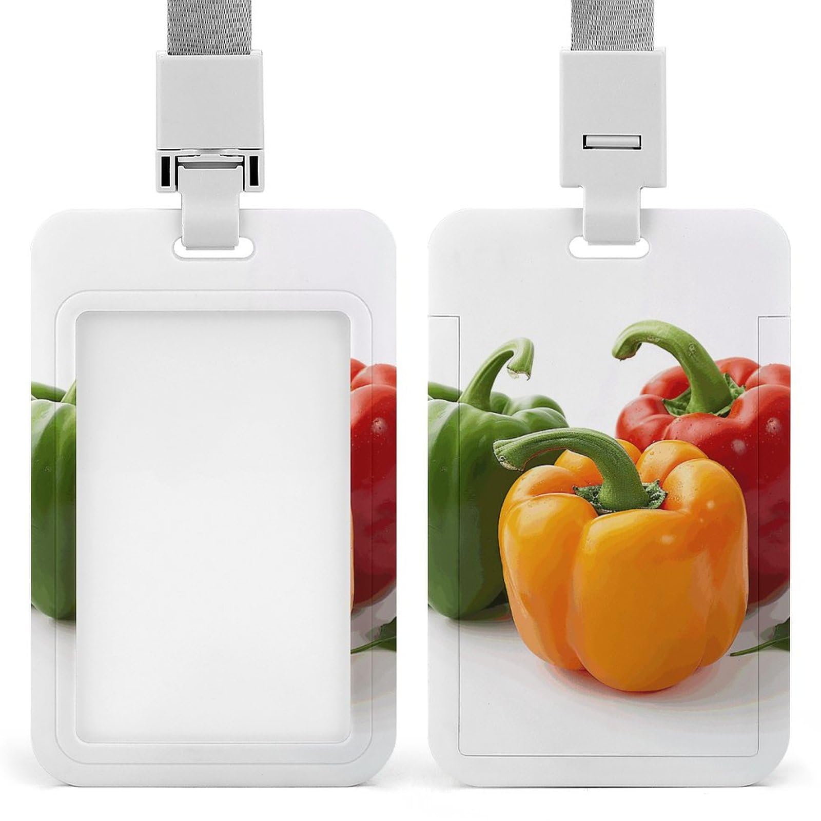 ID Card Holders for Lanyard,Three Fresh Bell Peppers Printed Badge Holder with Clear Window,Plastic Vertical Bus Pass Holders for Work Teacher Nurse Employees Proximity Key Cards Women Men