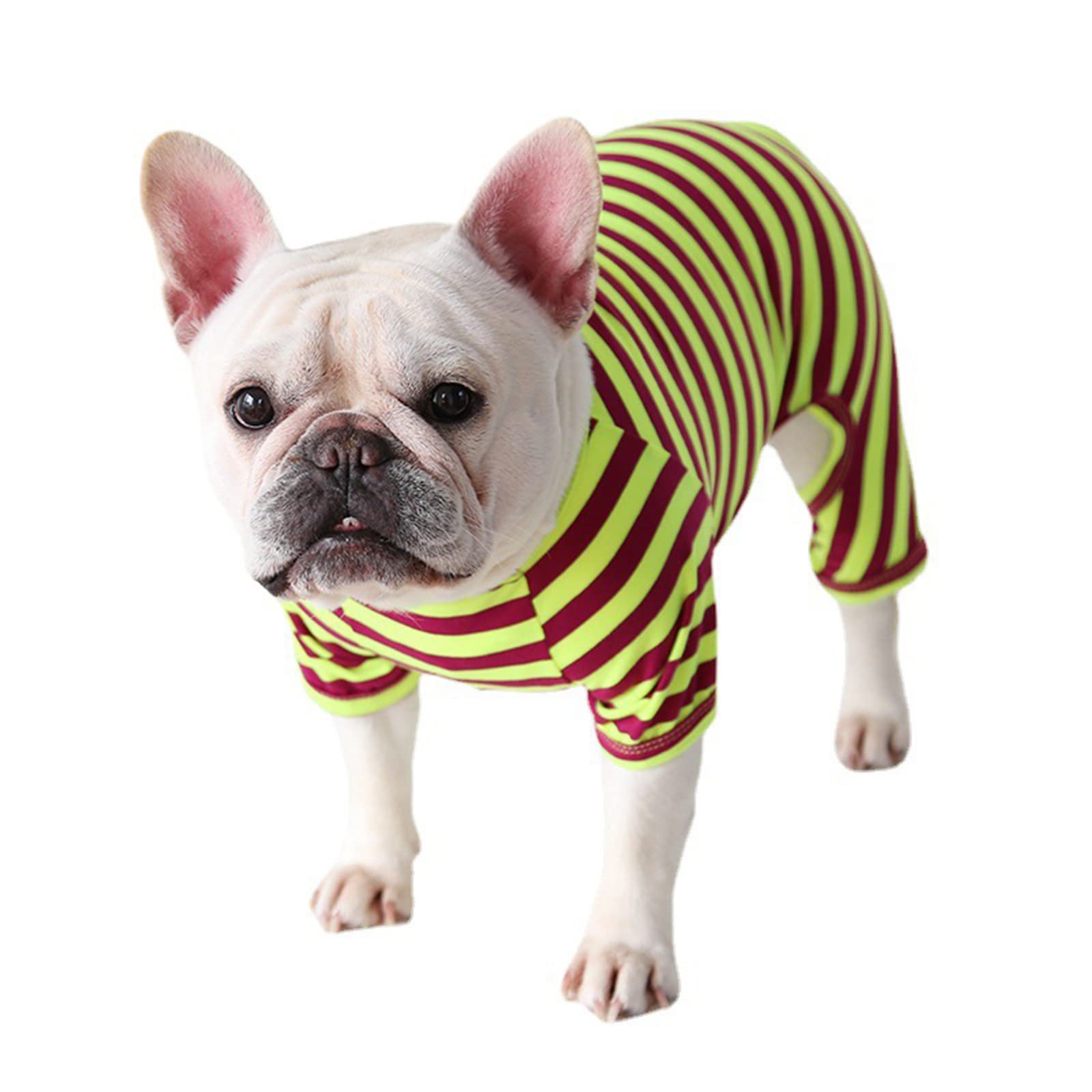 BT Bear Dog Clothes, Dog Colorful Stripe Pajamas Soft Cotton Jumpsuit Bulldog Onesies Costume for Puppy Small Medium Dogs (XL, Green Purple)