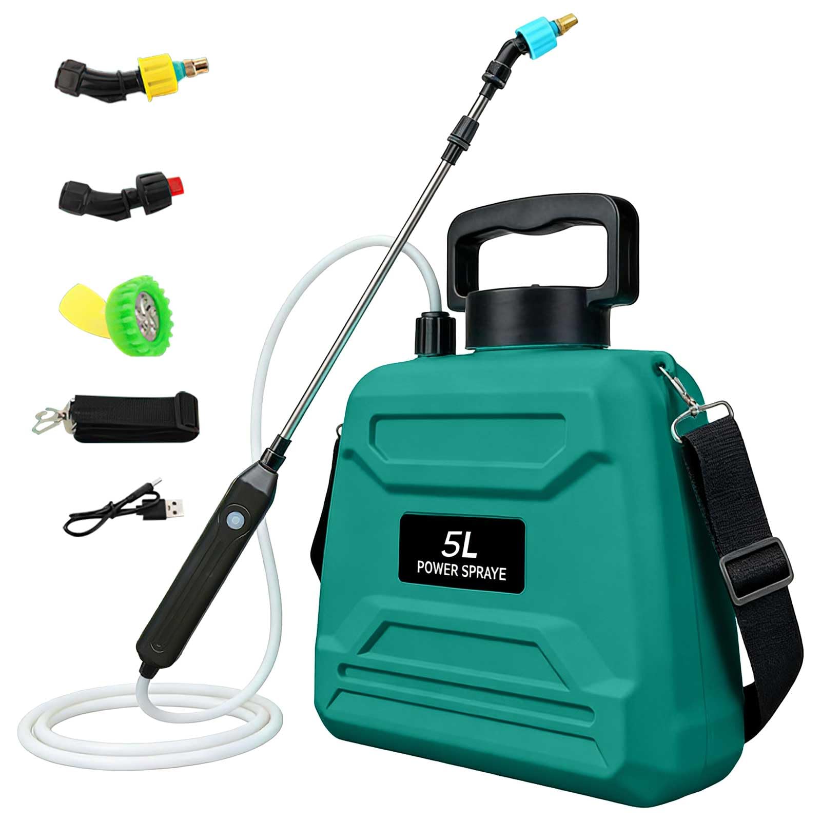 5L Battery Powered Garden Sprayer, Electric Garden Sprayers, with 3 Mist Nozzles, Weed Sprayer with Adjustable Shoulder Strap, 92cm Extendable Pole, Water Spray for Outdoor Lawn & Garden, Blue