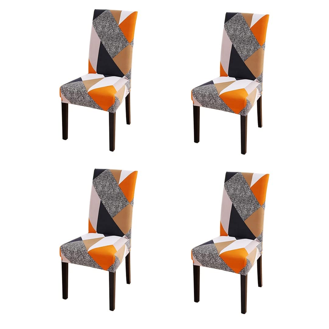 WE CLEVER Polyester Spandex Printed Chair Cover Pack of 4 Stretch Removable Washable Short Dining Chair Cover Protector Seat Slipcover (Multi Prism, Pack of 4)