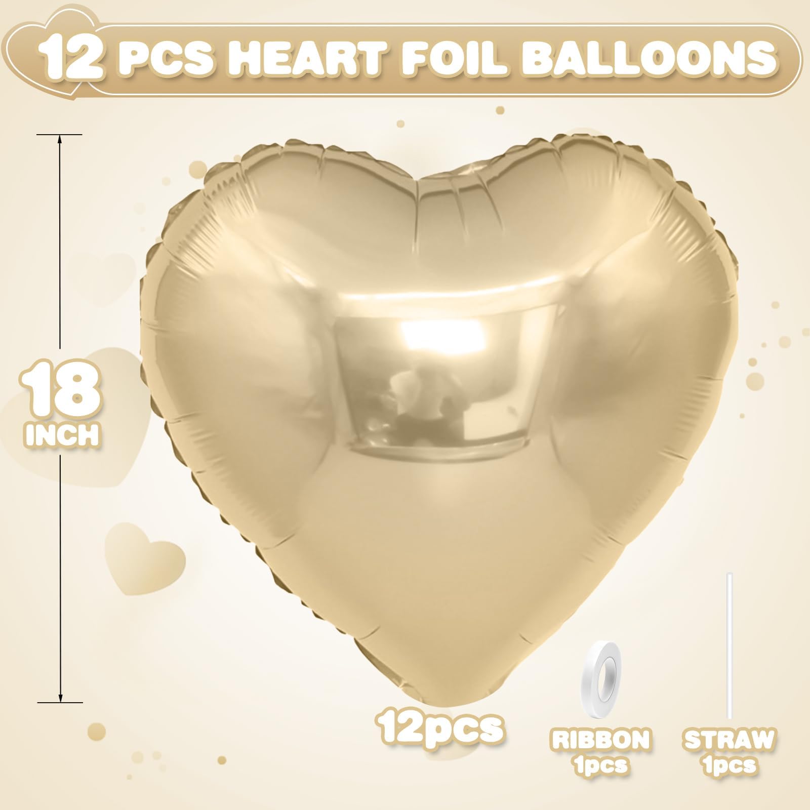 Gold Herz Luftballons,12Stück Hell Gold Herz Geformt Folie Luftballon,18Zoll Champagner Gold Helium Mylar Luftballons für Baby Dusche Geburtstag Jubiläum Hochzeit Party Dekoration