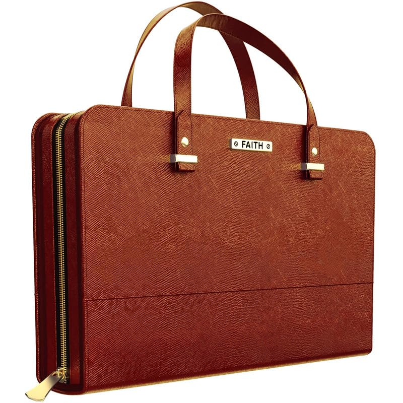 DEHITE Bible Bags for Women - Leather Bible Carrying Case - Pen Slots - Zippered Pocket - Premium PU Leather