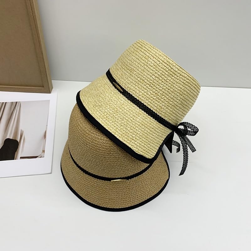 Sombrero de Verano Ajustable para Mujer,de Paja,de ala Ancha,Transpirable y Moderno,con Lazo de Encaje,Ideal para Playa,Exteriores,Vacaciones y Viajes