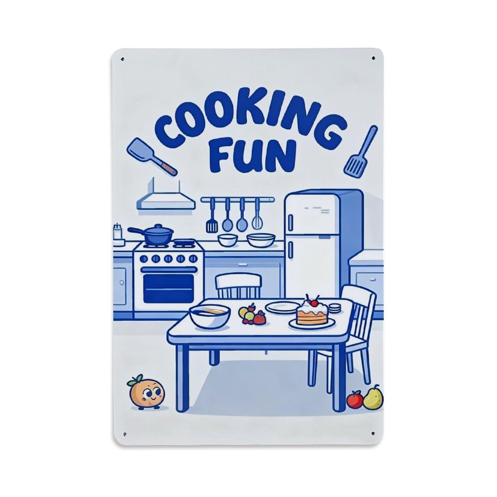 Jdfenggu Vintage Cooking Fun Kitchen Scene With Cake Retro Metal Tin Sign, Decor Art Poster For Bar, Home, Man Cave, Kitchen, Laundry Room Gift 8X12inch
