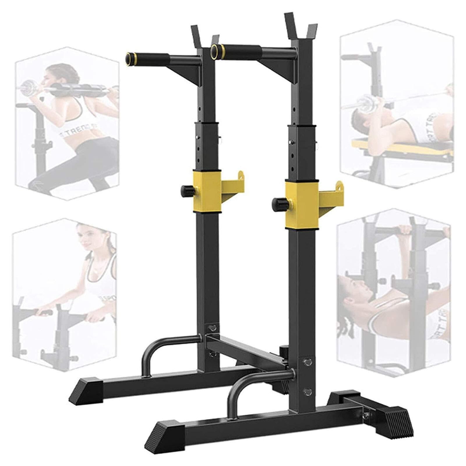 Soporte Ajustable para Sentadillas con Barra, Carga máxima de 250 kg, Soporte Multifuncional con Barra de dominadas para Gimnasio en casa, Soporte Seguro y Estable para Banco de Prensa.