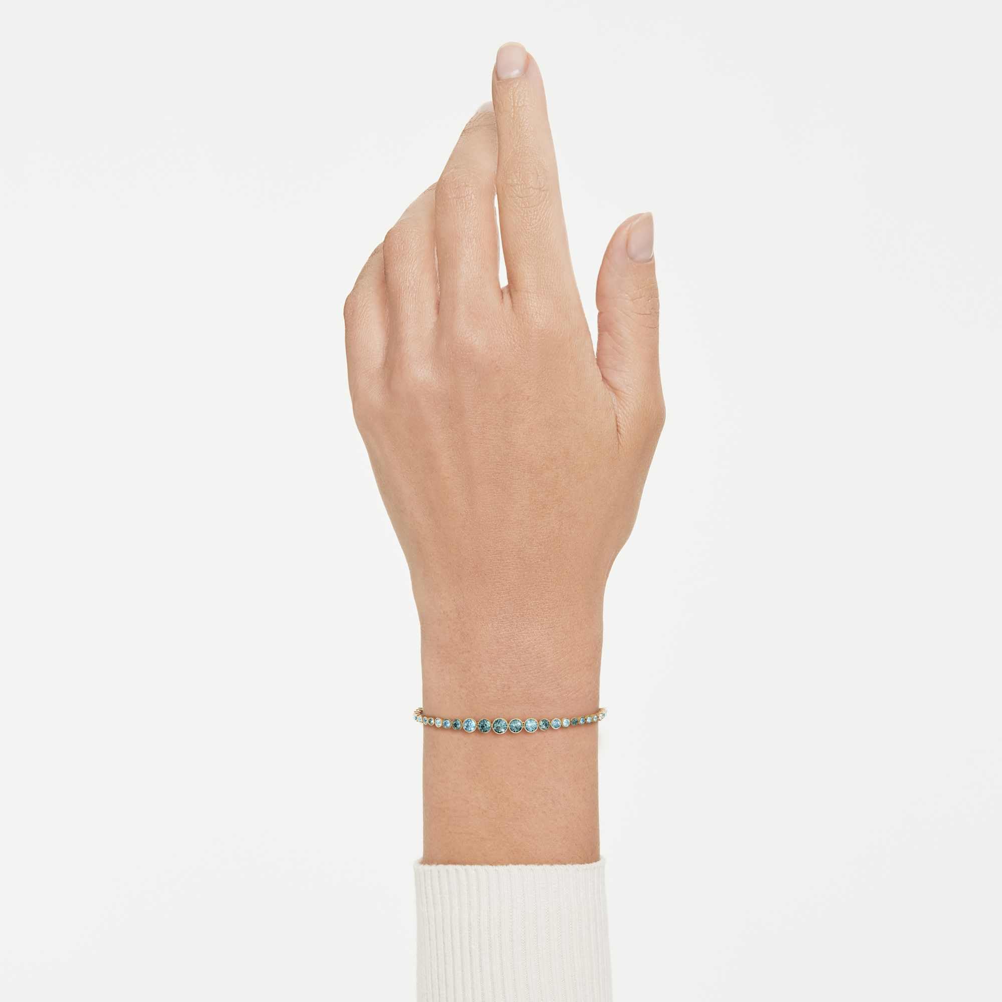 Swarovski Imber Pulsera, Talla Redonda, Azul, Acabado En Oro De 18 Quilates