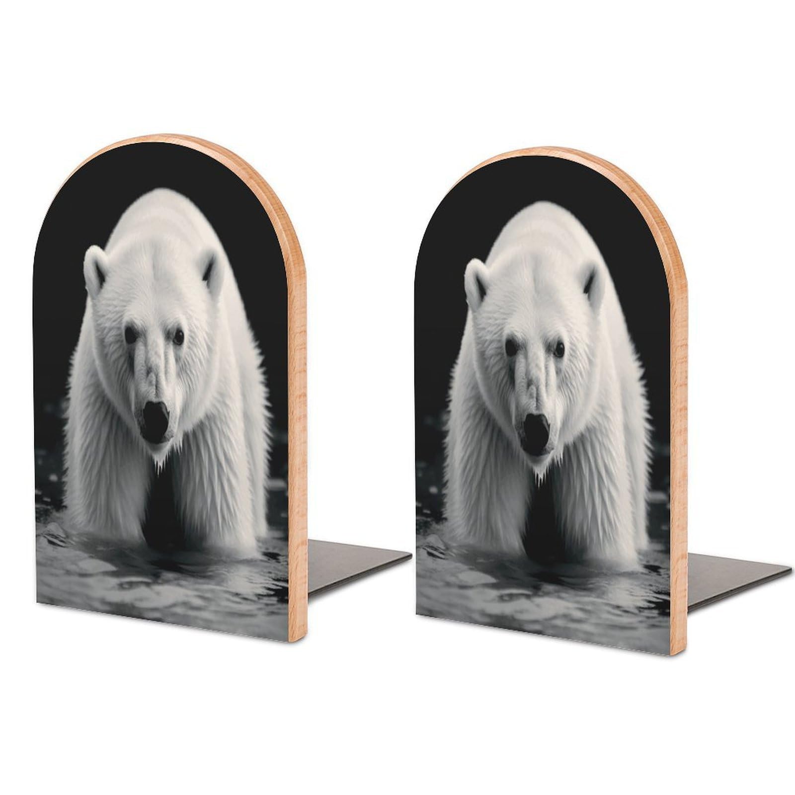 Sujetalibros de oso polar de madera premium: organizador resistente de diseño moderno