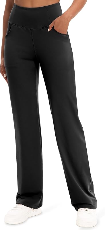 VOOVEEYA Yoga Pants Women with Pockets, Tummy Control Leggings Straight Leg High Waist Work Dress Pants Petite/Regular/Tall