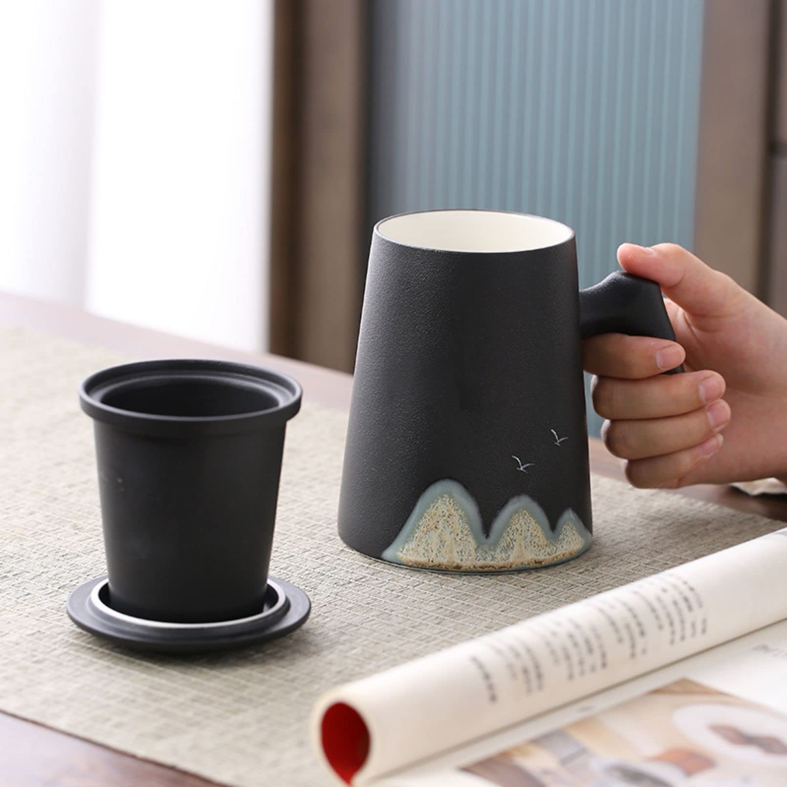 Tazze Tazza in Ceramica da 450 ml con Coperchio e infusore per tè, Tazza da tè con Coperchio per separare Le Foglie di tè, Perfetta per preparare Il tè (Bianco)