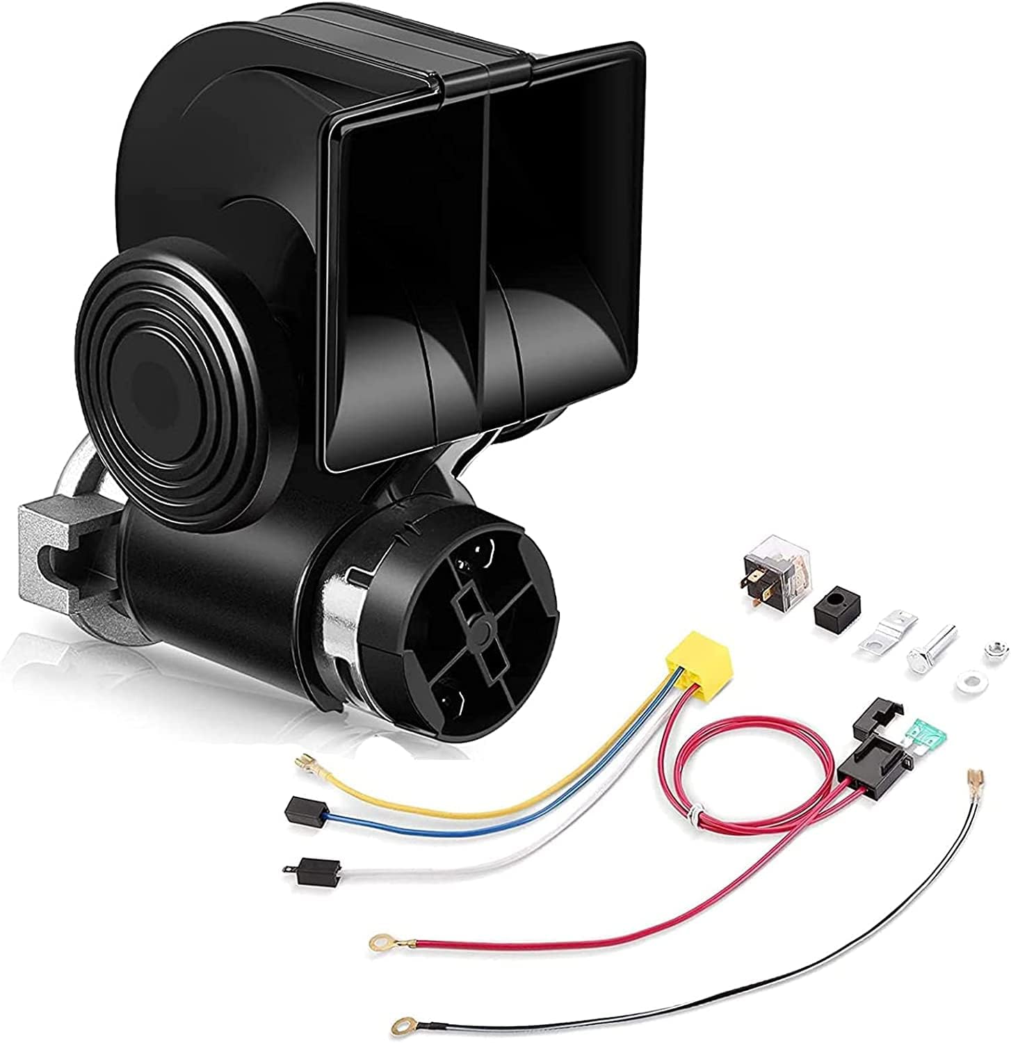 WADEO 12v Snail Horn, Super Loud Air Horn with Automotive Relay Electric 150db Horn for Motorcycle Truck Car (Black)