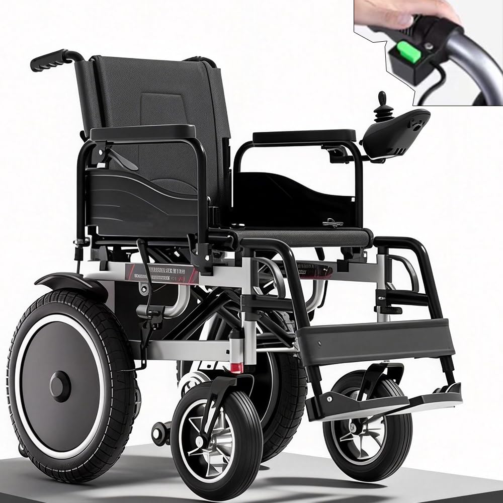 Sedia a Rotelle Elettrica Grande Pieghevole, Pulsante di Assistenza Elettrica Posteriore, Leggera e Portatile, Autonomia 20 km, Portata 150 kg, Controllo Joystick per Anziani, Adulti e Disabili
