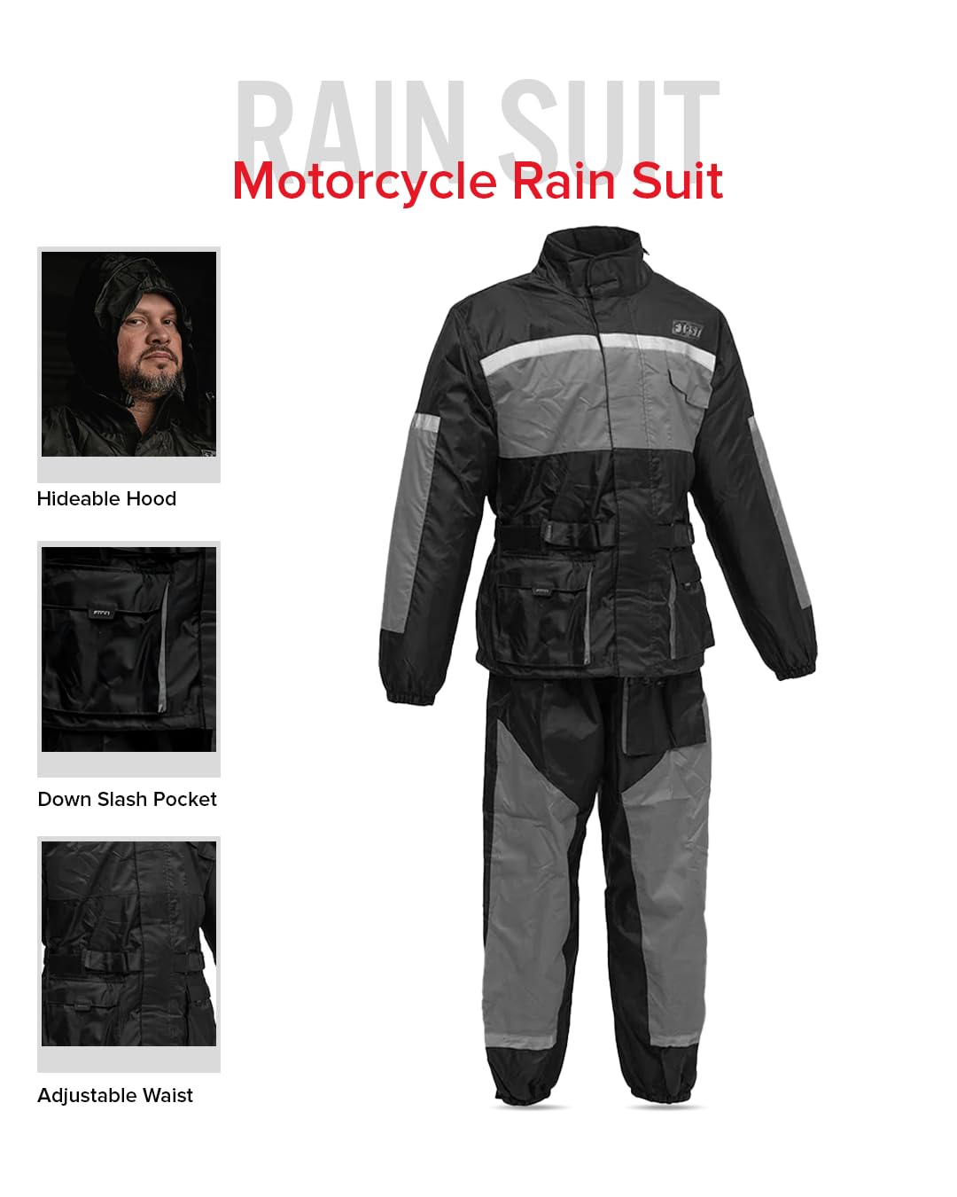First Mfg Co – Men’s Motorcycle Ripstop Rain Suit, Water Resistant, Soft, Breathable, High Visibility, Lightweight Rain Gear