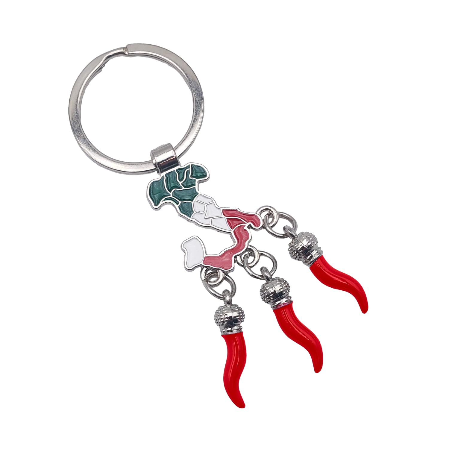Leddy Living Italian Tricolour Keyring with Lucky Horn Charms – Scaramantico Amulet Italian Frame for Men and Women – Symbol of Fortune and Tradition, multi-coloured, 9,5 cm
