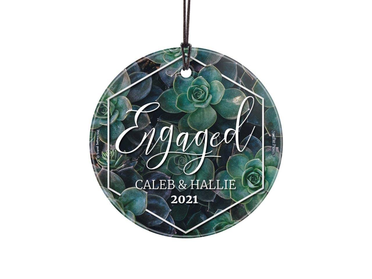 Trend SettersFirst Engaged Hanging Glass Print - Succulents Personalized - Starfire Prints Hanging Glass Decoration