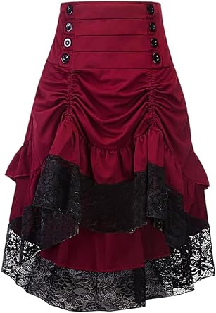 Womens Steampunk Skirt Lace Ruffled Victorian Gothic Skirt Renaissance Pirate Costume