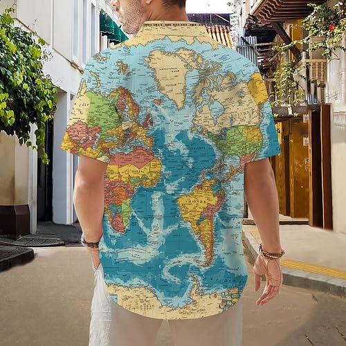 Map Shirt,Men's Tropical Shirt World Map Print | Casual Vacation Beach Top Lapel Clothes for Dating Cruise Travel3