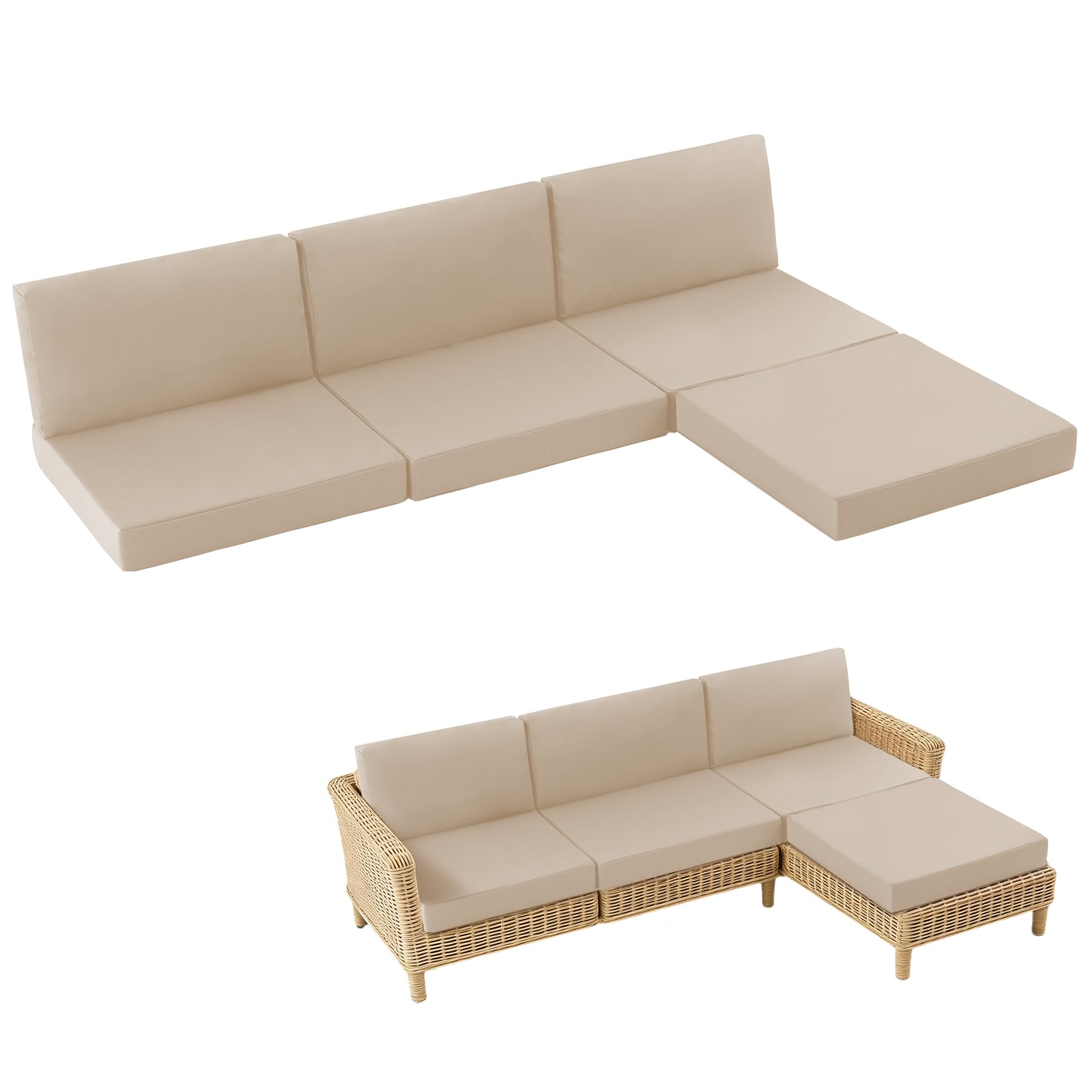 7-piece patio furniture cushions set, replacement outdoor cushions for 4-seat patio sectional, waterproof & fade resistant deep seat cushion for outdoor sofa, beige