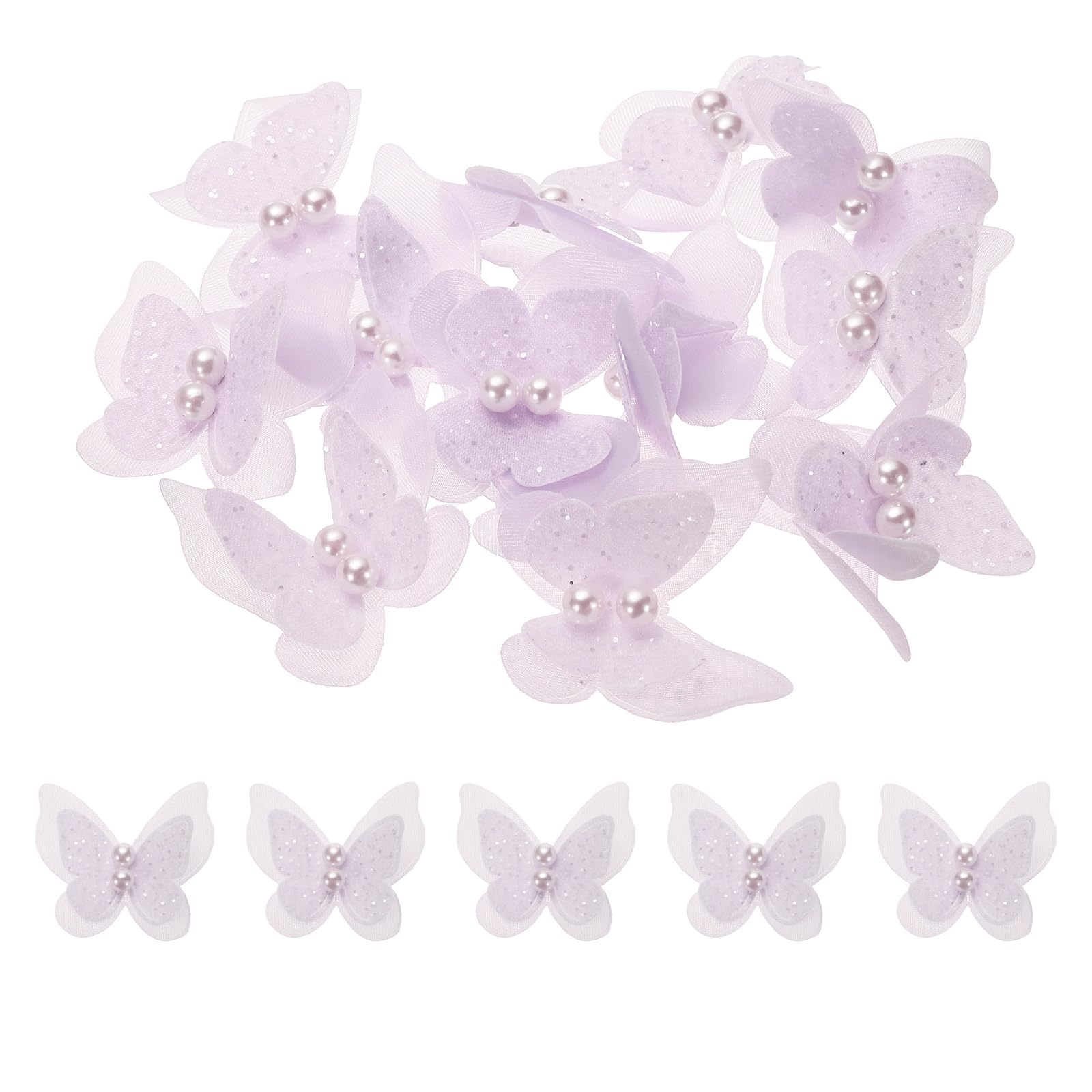sourcing map 15pcs Butterfly for Craft, 45x40mm 3D Organza Butterfly Embroidered Lace Trim Double Layers Applique Sewing Craft for DIY Wedding Bride Hair Accessories Hat Bag, Light Purple