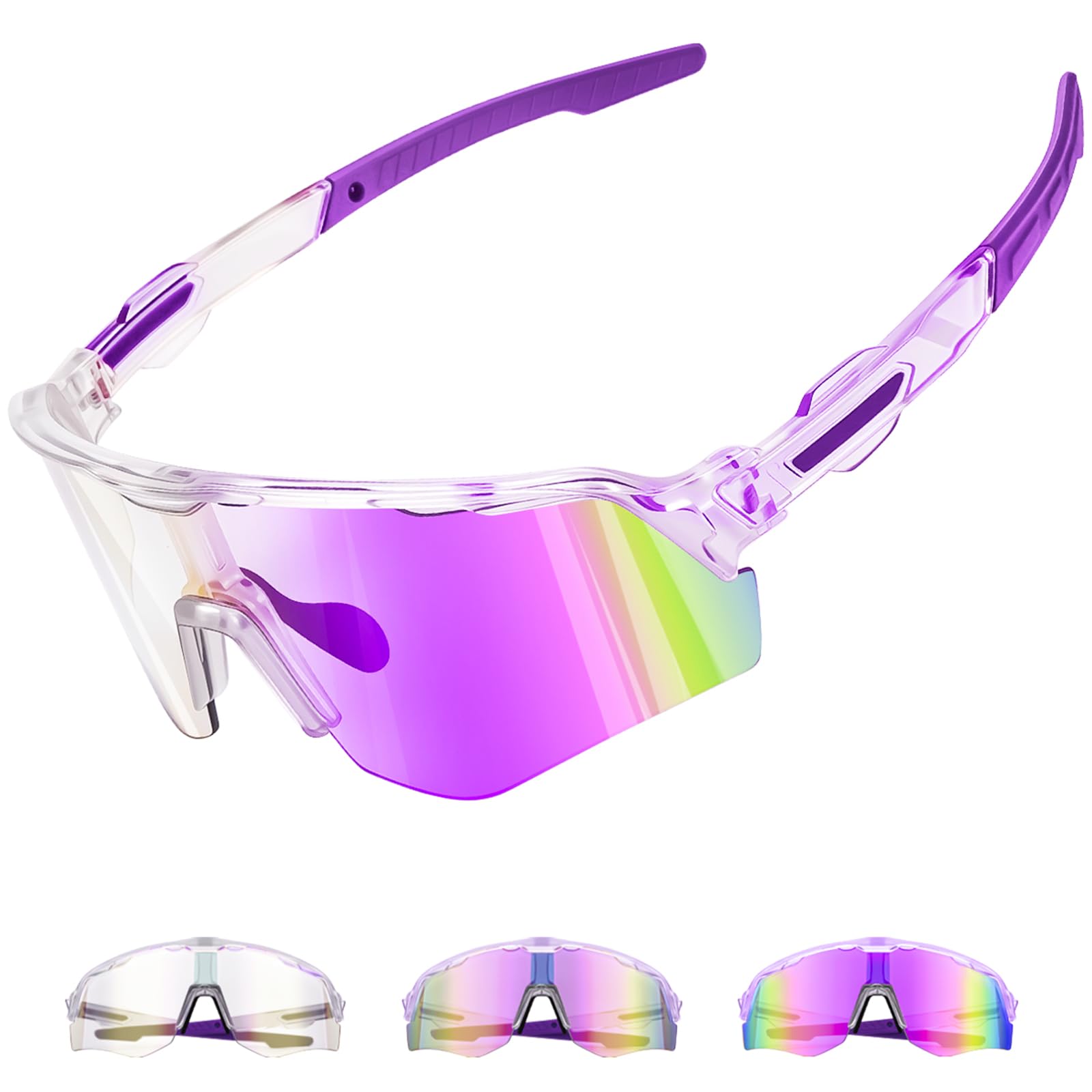 Selbsttönende Fahrradbrille für Herren Damen -Photochromic Sportbrille UV400 Schutz Sonnenbrille für Radfahren Ultraleicht Laufbrille MTB Laufen & Outdoor-Sport Wandern Angeln