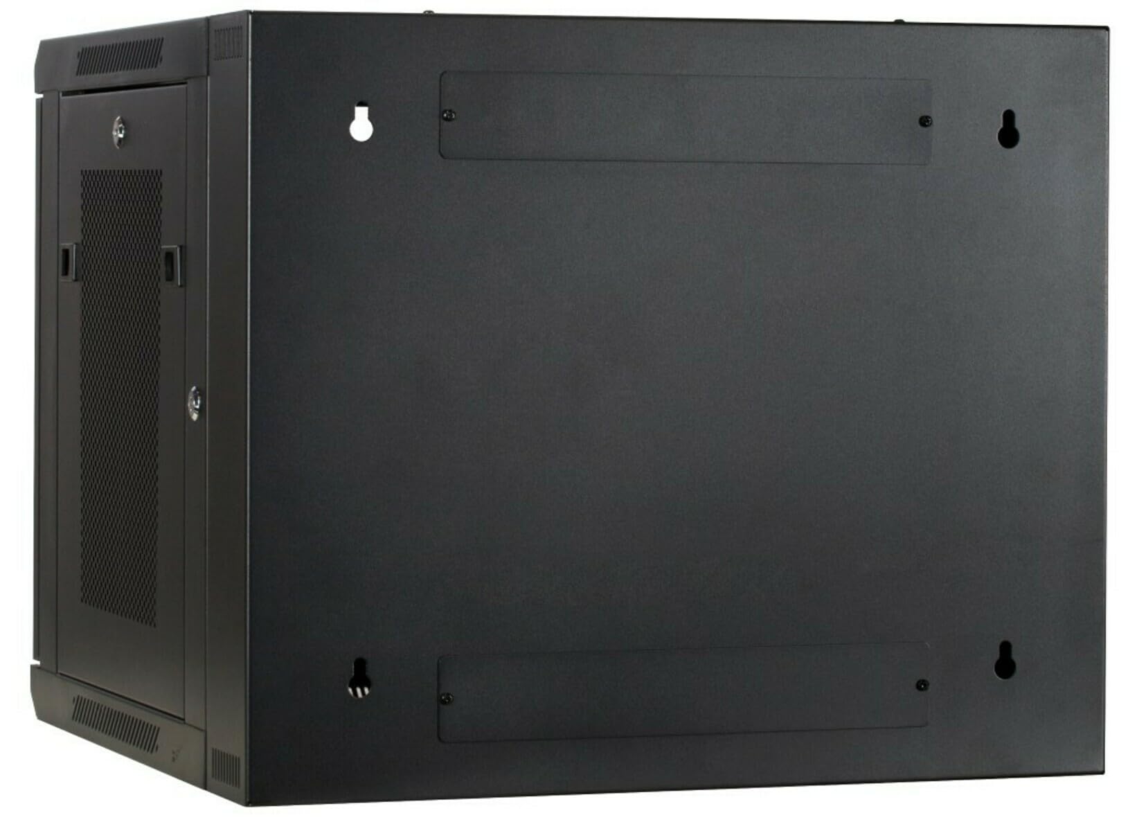 9HE Netzwerkschrank (Serverschrank) 19 Zoll wendbares Wandgehäuse Glastür und perforierten Seitenwänden - (BxTxH) 600x600x501mm - Schwarz