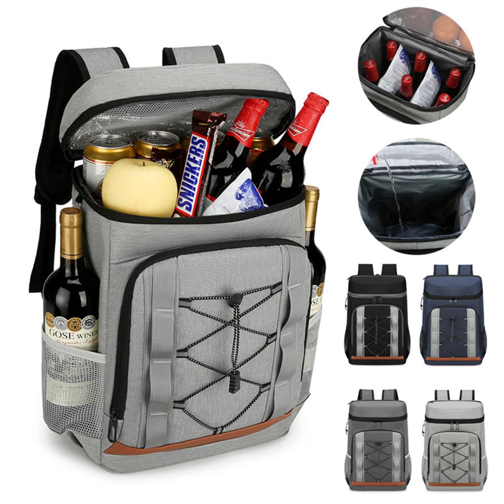 LANHUIYY Geïsoleerde rugzak, 30 l, grote tas voor dames en heren, ideaal voor picknick, barbecue, camping, uitstapjes, boodschappen (zwart