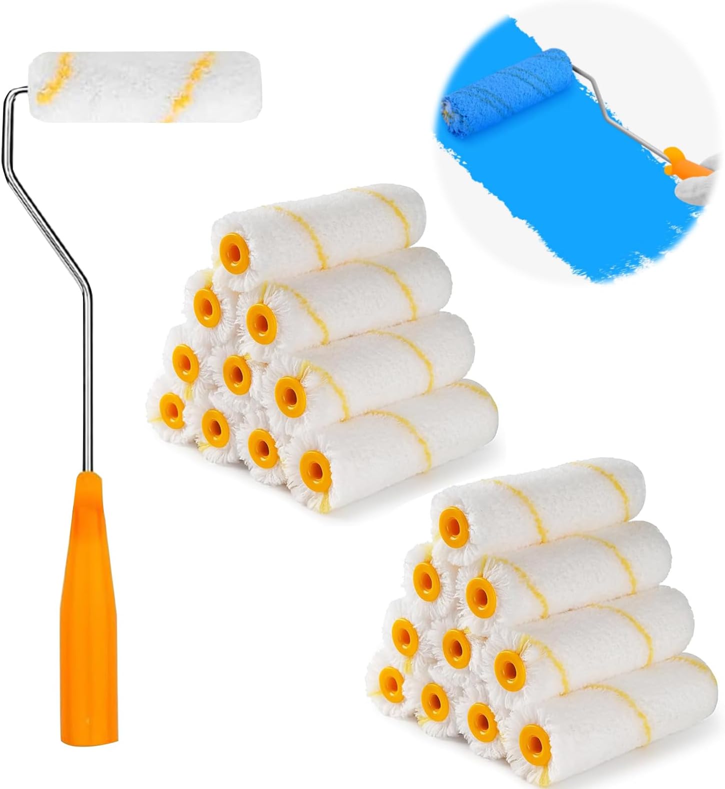Paint Roller Covers, 20 Pcs Roller Sleeves, 4 inch Microfiber Paint Rollers Sleeves Short Pile Microfibre Rollers with Handles for Home Wall Ceiling Decoration Renovations and Repair