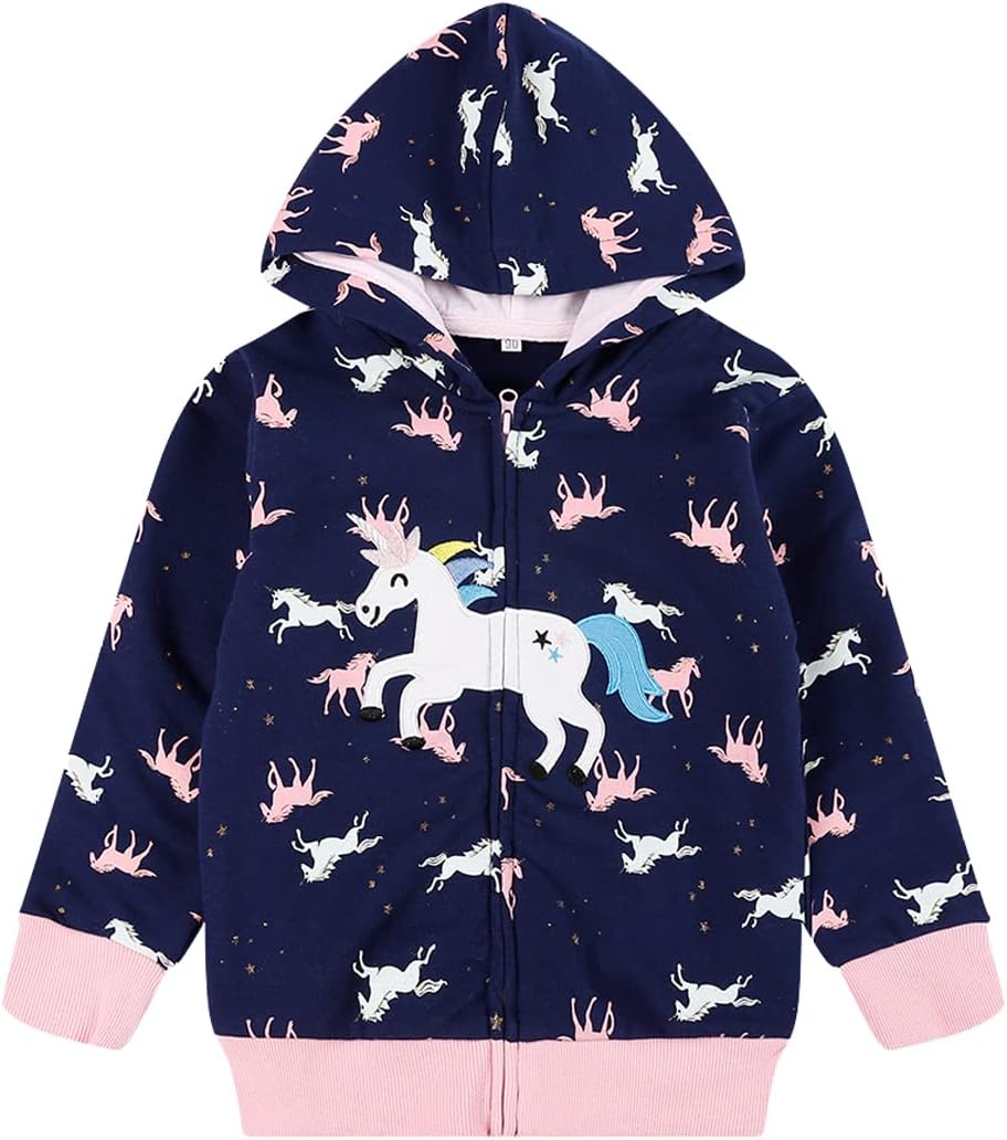 Little Girl Zip Up Hoodie Unicorn Rainbow Hooded Sweatshirt Back to School Jacket Pink Outerwear 6T