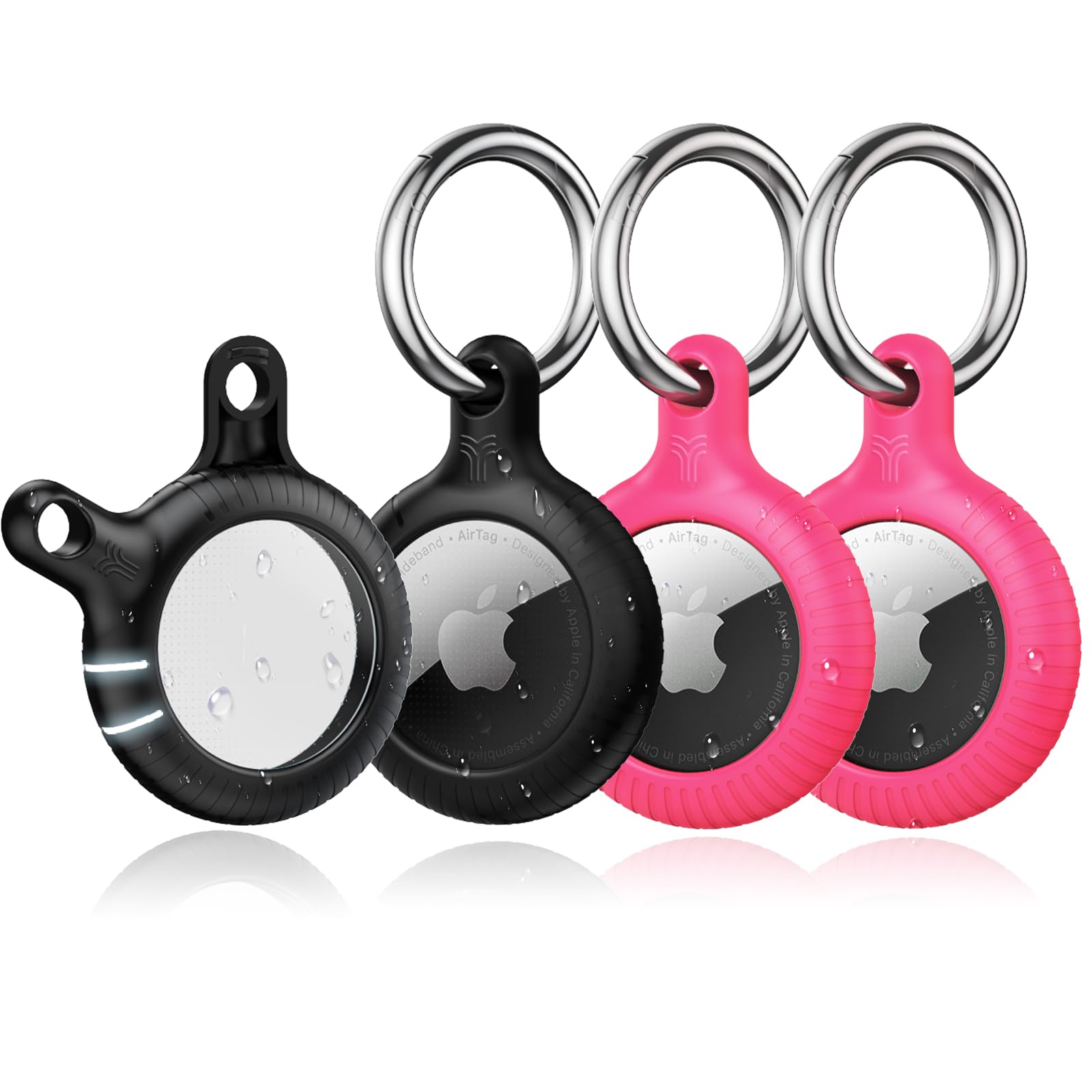 YOSH for Airtag Holder, Airtag Keyring [Twist Lock Design], Integrated Full Cover Anti-Scratch TPU Case 4 Packs, 30mm Metal Spring Keychain for Apple Air Tags 2021, Black & Dark Blue — view 22