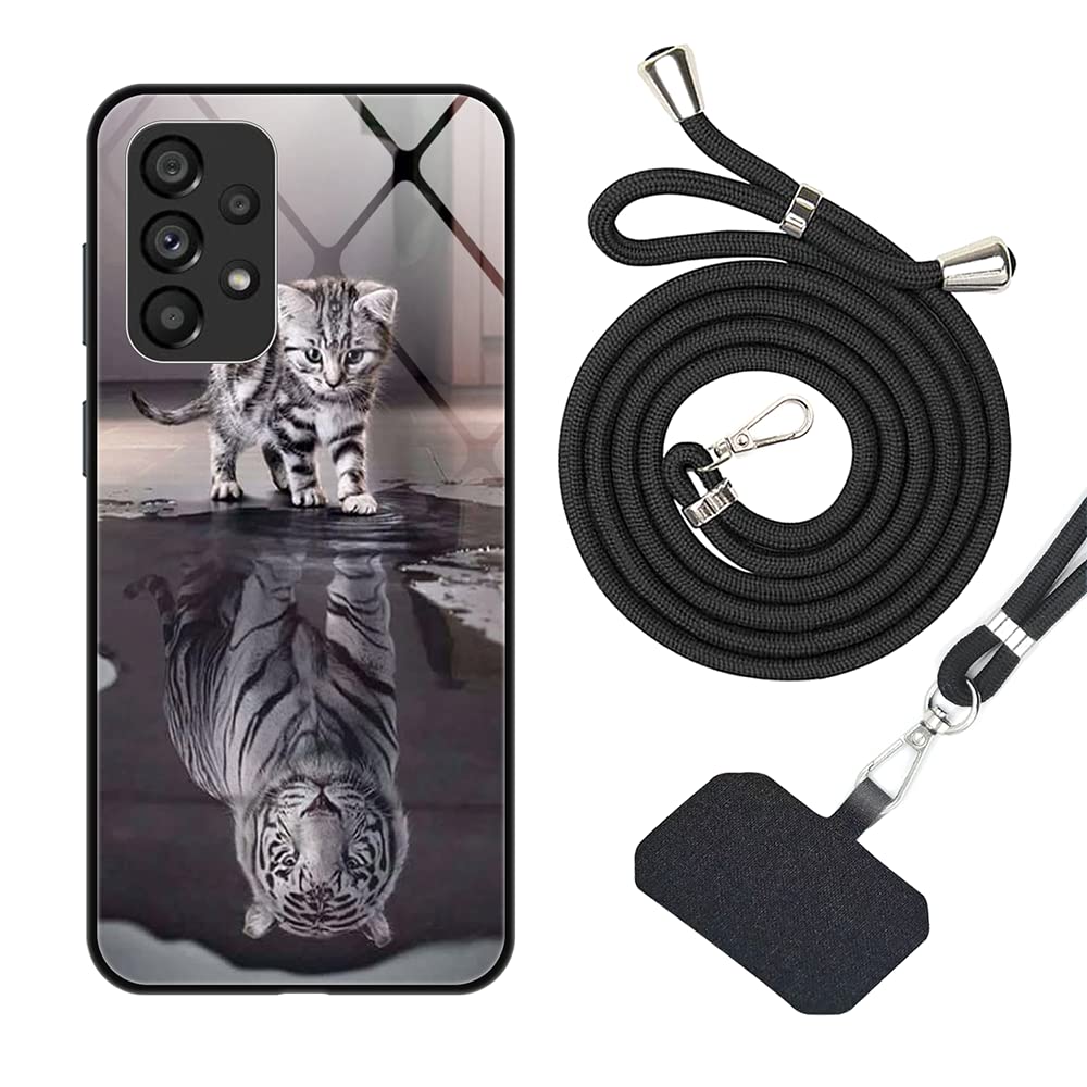 vingarshern Crossbody Case for Samsung Galaxy A53 (5G) Cover+Cord Strap,Glass Cover for Samsung A53 5G Case Back Patterned Tempered Glass,Necklace Phone Case Samsung A53 5G Lanyard Case Pattern 06