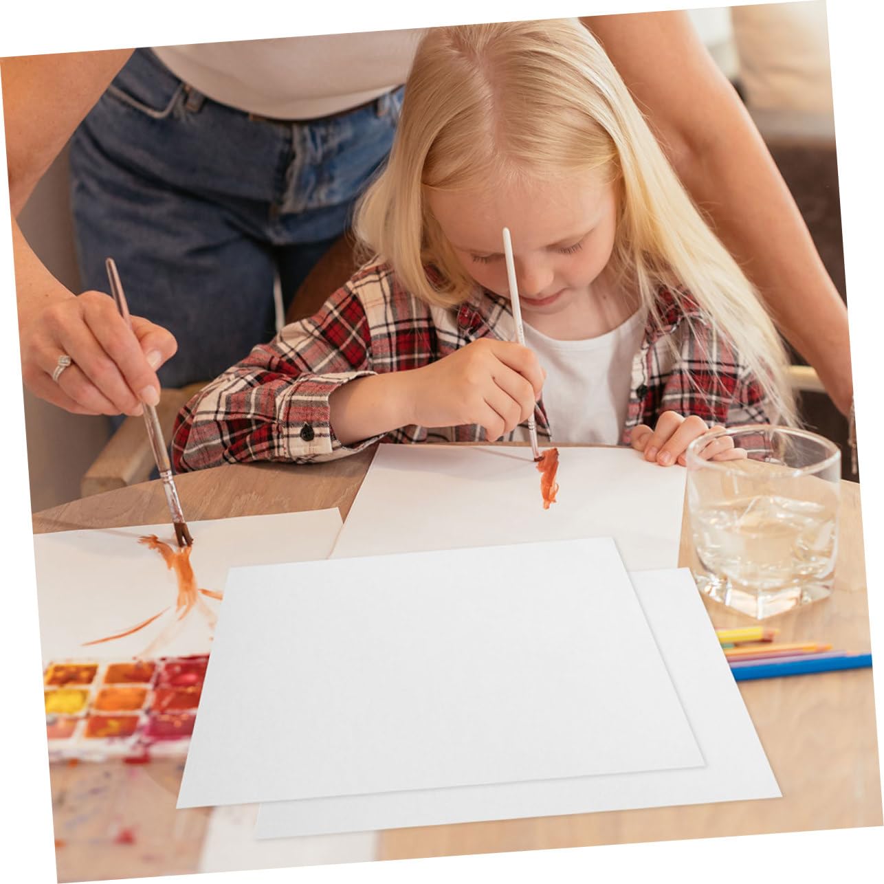 OSALADI Papier Aquarelle Épais 160g, Grain Grossier, 8k, 100 Feuilles, Blanc, pour Peinture à L’eau et Techniques Variées, 2 Paquets