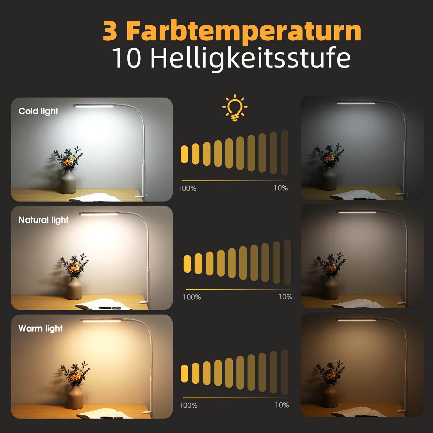 SKYLEO LED Bureaulamp met Klem - Oogbeschermende LED Lamp - Multi-hoek
