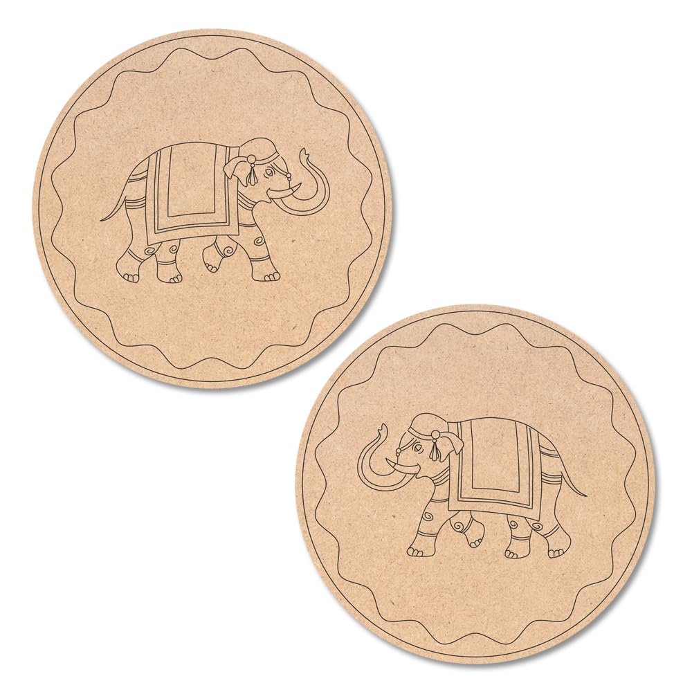 DIY Circular Pichwai Elephant Pre Marked MDF Coaster Cutout for Art and Craft | Size 10 Inch-picture-33