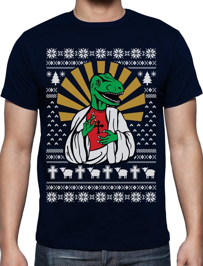 Dinosaur Raptor LOL Jesus T-rex Meme Ugly Christmas T-Shirt